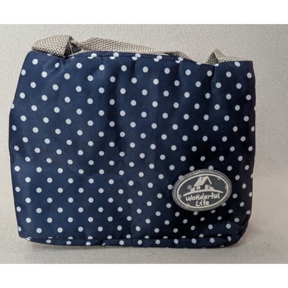 Wonderful Life Lunch Bag Unisex Small Navy Polka Dot Excellent Insulated Zip